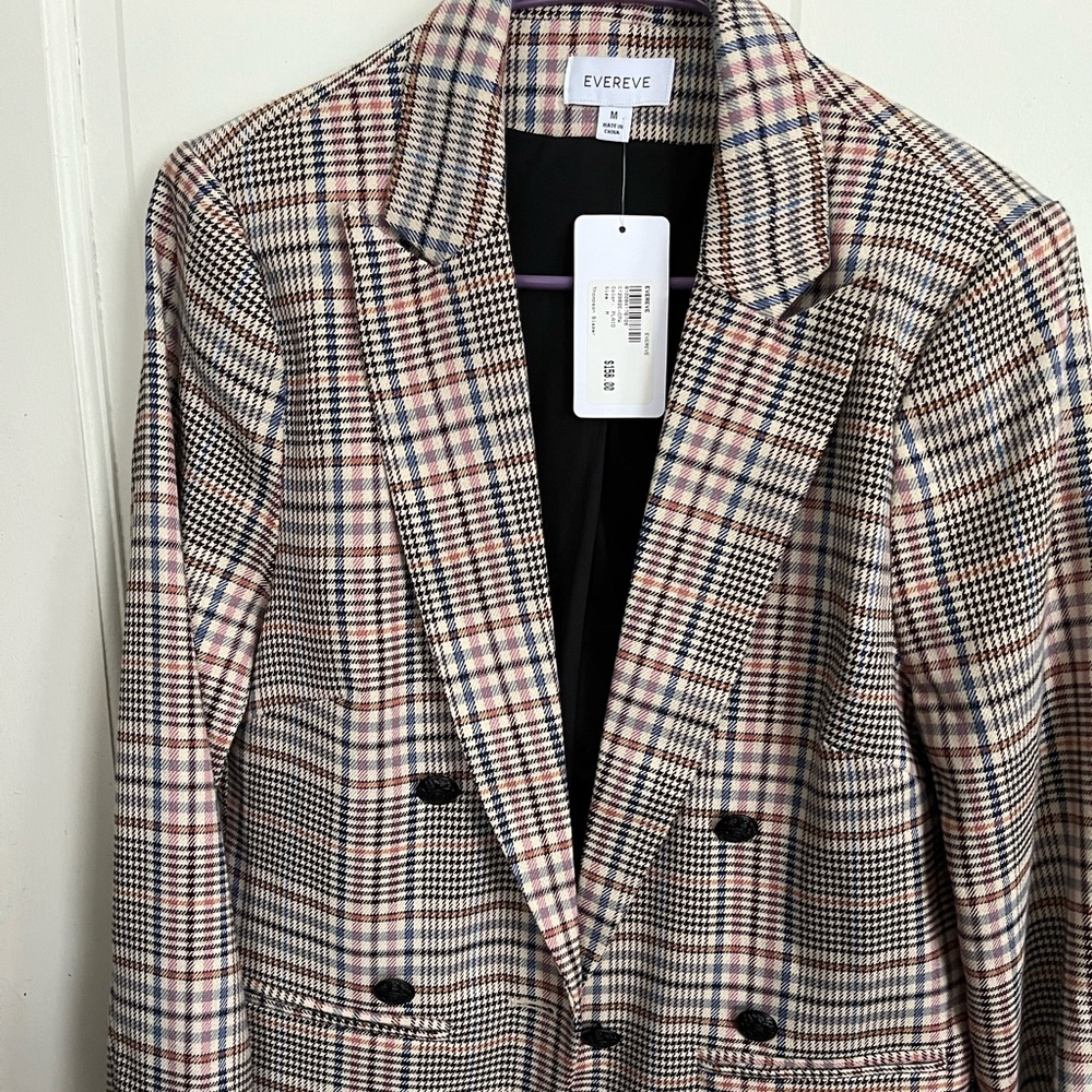 NWT Evereve Multi Colored Plaid Blazer Medium